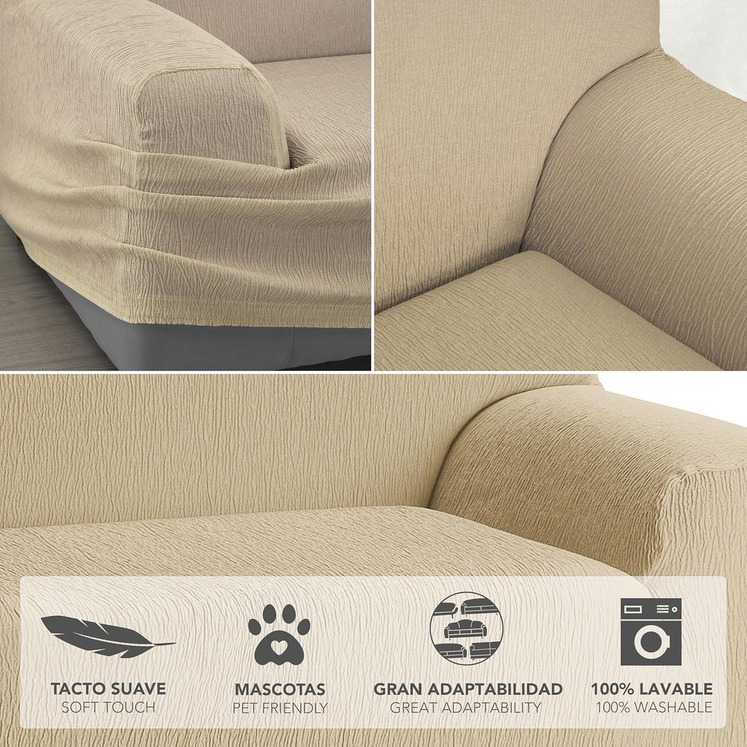 Martina Home Emilia Elastischer Sofabezug für 3-Sitzer-Sofa, Vison, Breite 170 bis 220 cm 3 Sitzer B