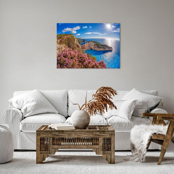 Bilder auf Leinwand Meer Sommer Blume Leinwandbild mit Rahmen 70x50cm Wandbilder Dekoration Wohnzimm