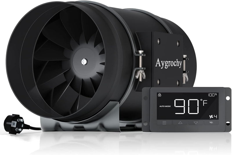 Aygrochy 200mm Inline-Rohrventilator mit Temperatur- und Feuchtigkeitsregler, Abluftventilator for B