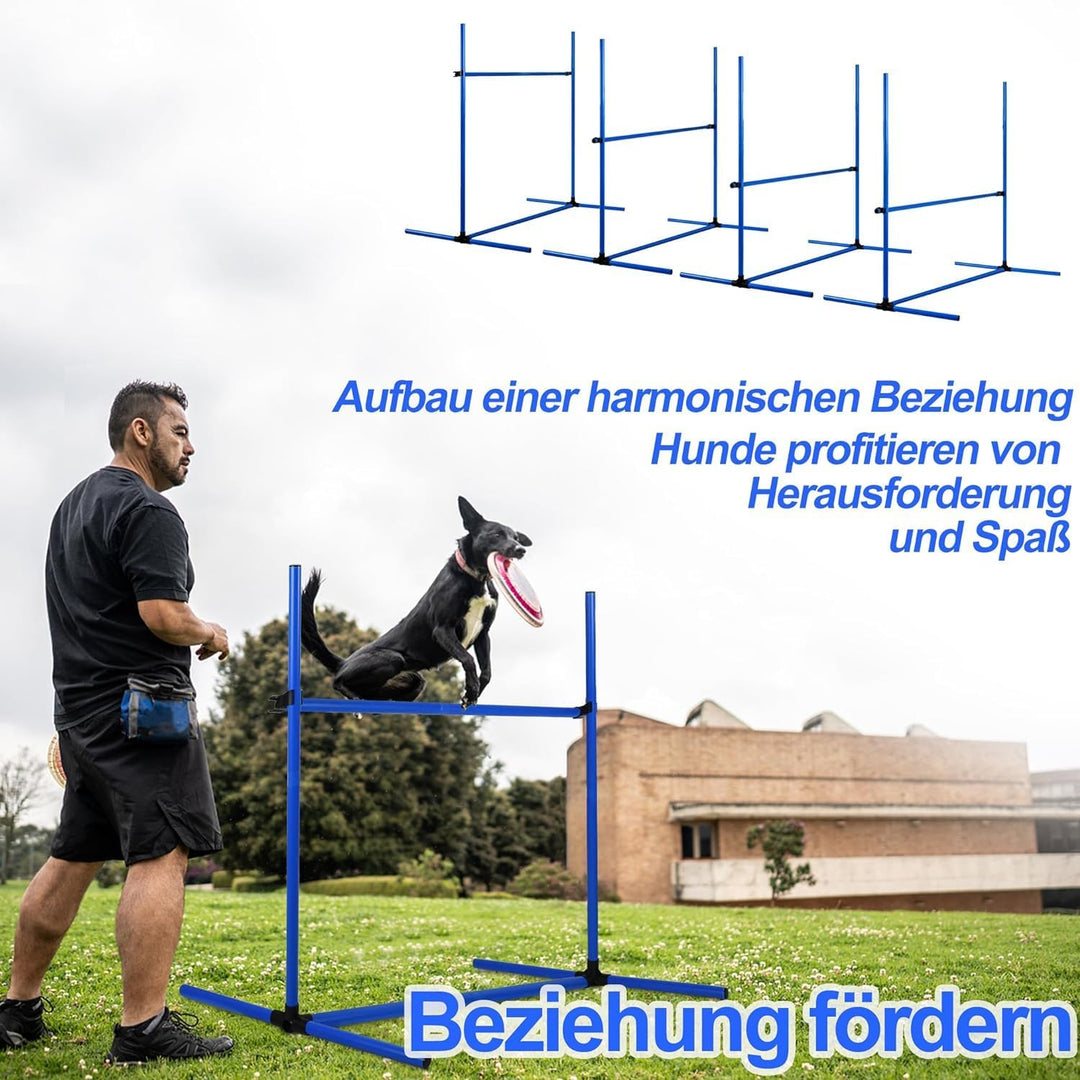 Agility Set Hunde Hürdenset Slalom Stangen Agility Ausrüstung für Hundetraining mit 4 x Hürden Höhen