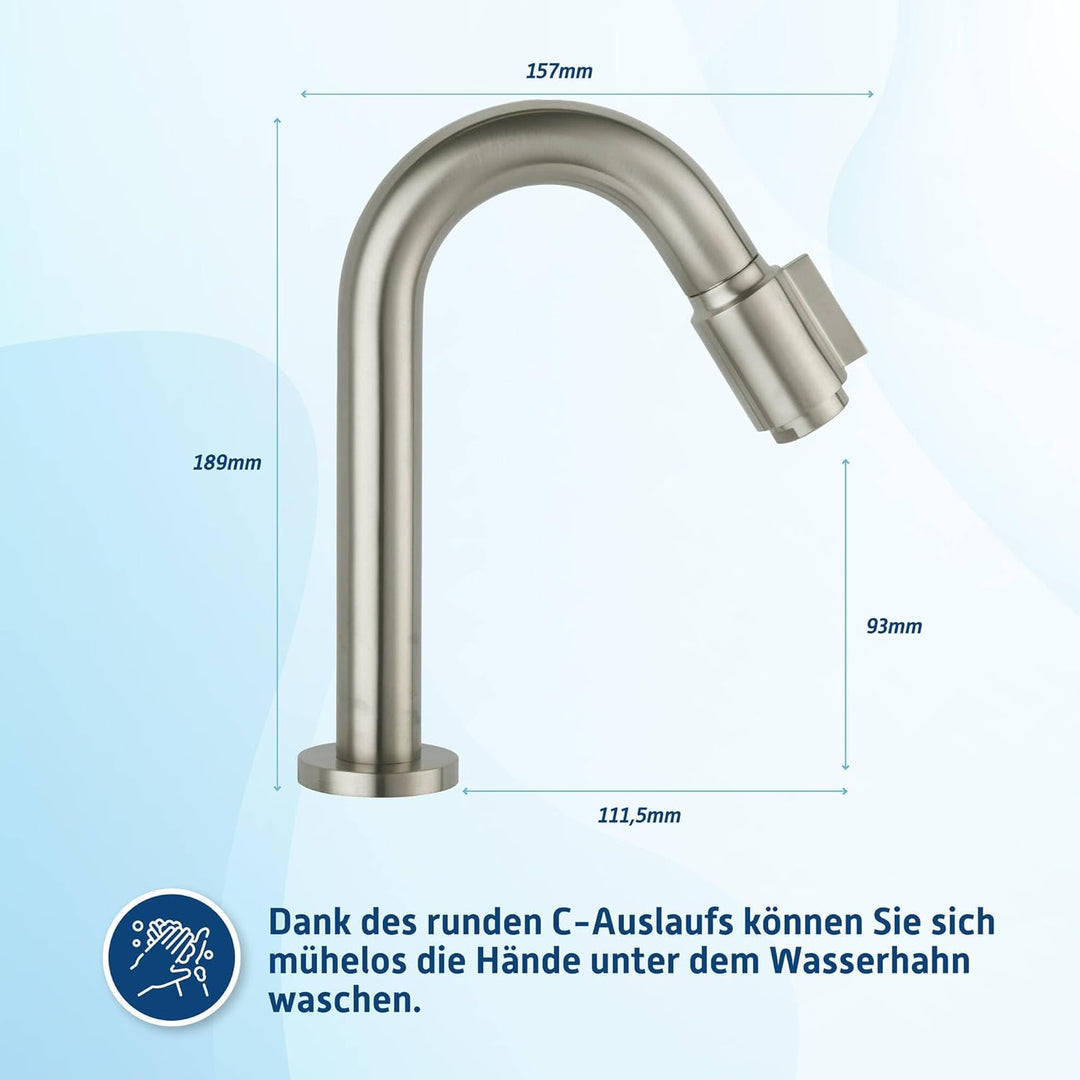 Essential 2.0 Kaltwasserhahn Gäste WC - 19 cm Hoher Waschtischarmatur - Messing - Mit Rosetten - Geb