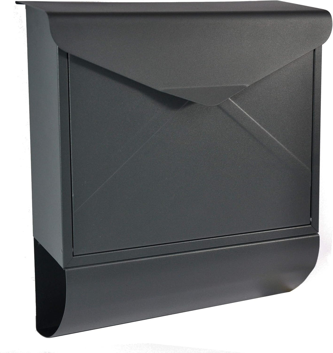 Designer Briefkasten Wandbriefkasten Postkasten mit Zeitungsrolle Zeitungsfach Anthrazitgrau Matt RA