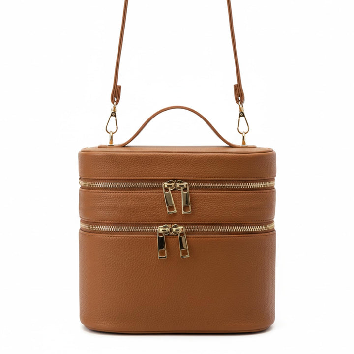 Vanity Case Make-up-Tasche, doppellagige Reise-Kosmetiktasche mit Griffen und Riemen, Make-up-Organi