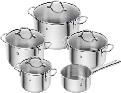 ZWILLING Kochtopf-Set und Bratpfanne, 6.tlg., 4 Deckel, Induktionsgeeignet, Edelstahl/Aluminium, Flo