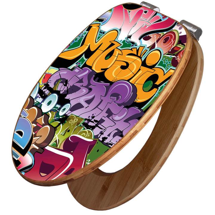 banjado® Design WC Sitz Bambus Absenkautomatik mit Motiv Graffiti/Toilettendeckel mit Absenkautomati