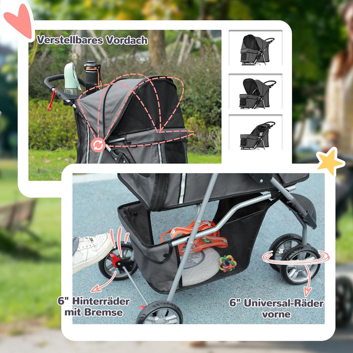 PawHut Hundewagen Hundebuggy klappbar für Hunde &amp; Katzen bis 10 kg Katzenbuggy mit Kissen Netzfenste