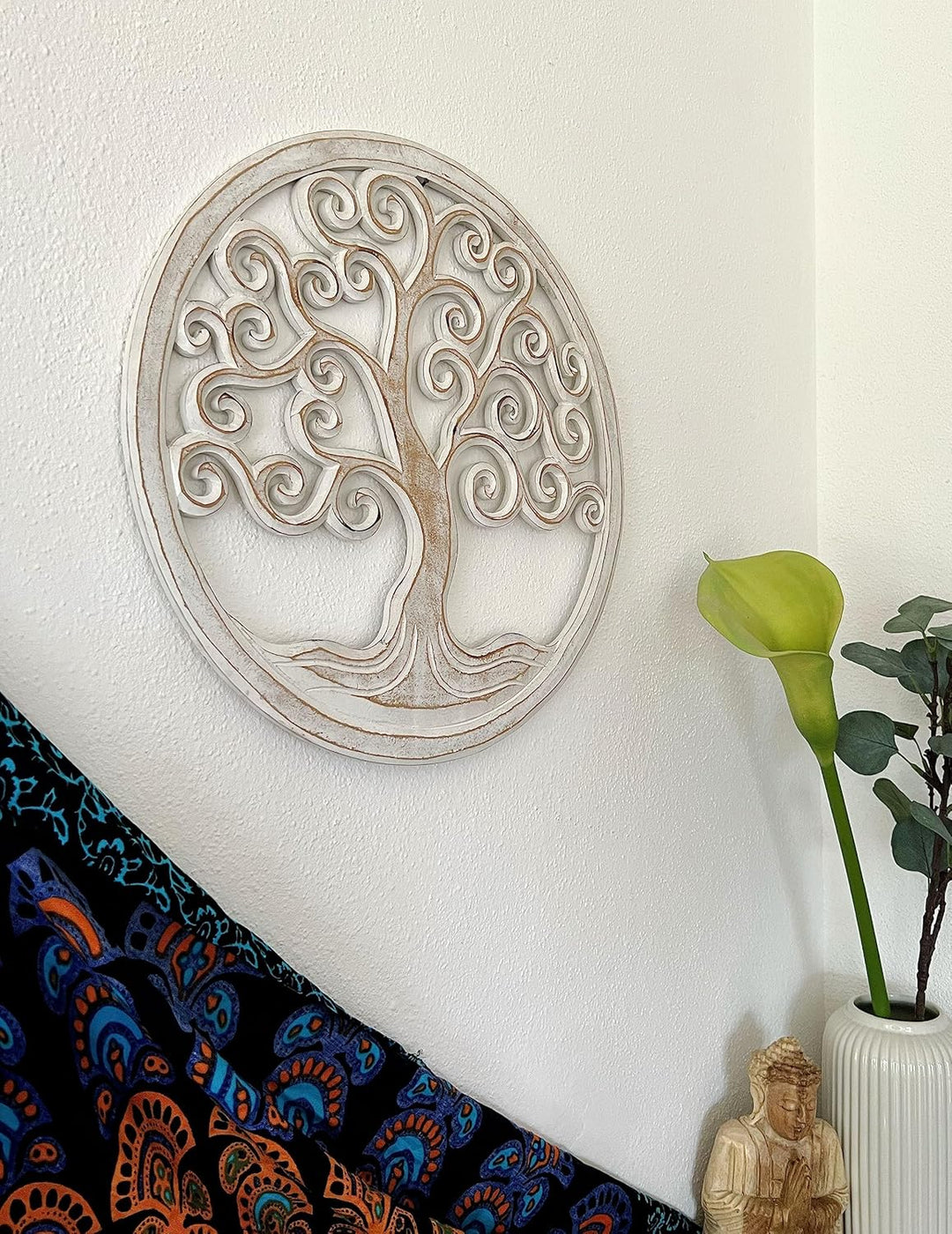 Trintura Wandbild Baum des Lebens Mandala Pohon Ulir 40cm (white) Lebensbaum Geschenkidee Wanddeko W