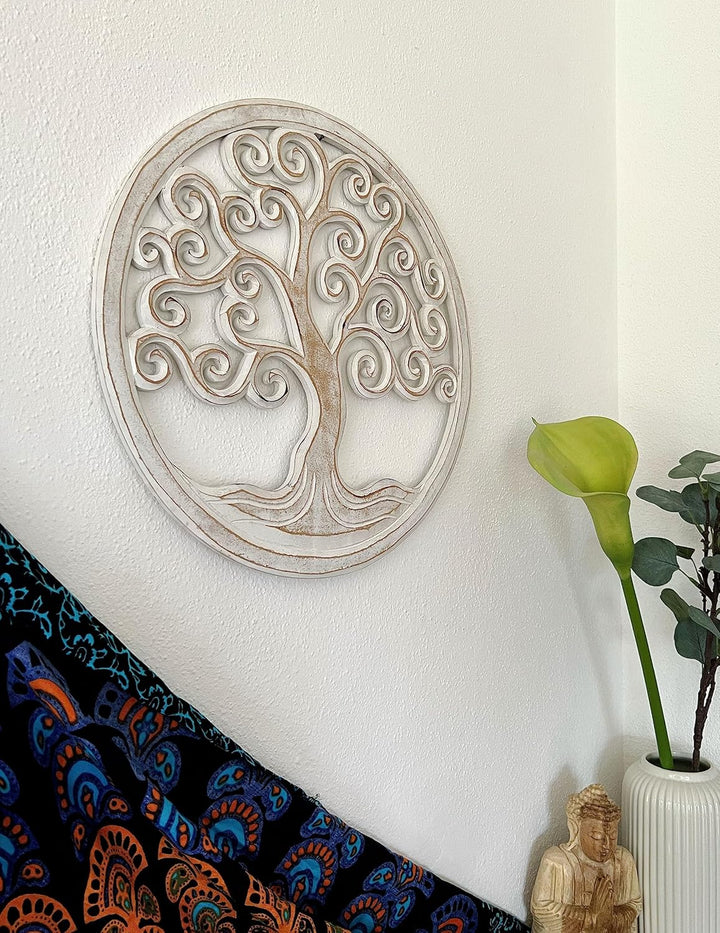 Trintura Wandbild Baum des Lebens Mandala Pohon Ulir 40cm (white) Lebensbaum Geschenkidee Wanddeko W