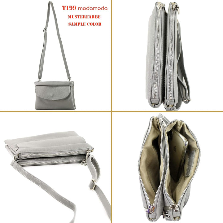modamoda de - T199 - ital. Umhängetasche Clutch Leder Klein Kirschrot, Kirschrot