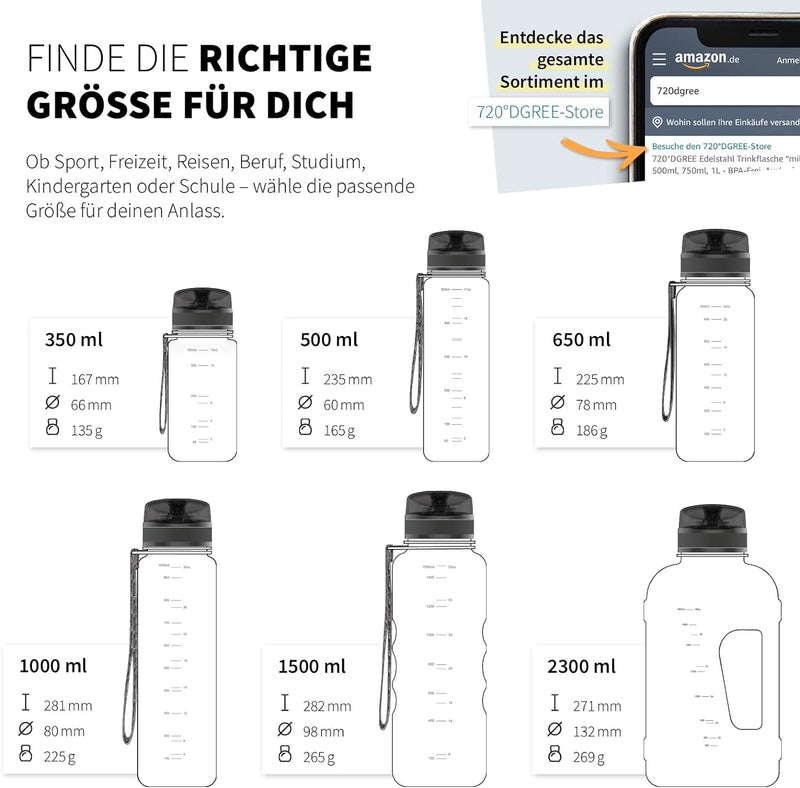 720°DGREE Trinkflasche “uberBottle“ softTouch +Früchtebehälter - 1,5L - BPA-Frei - Wasserflasche für