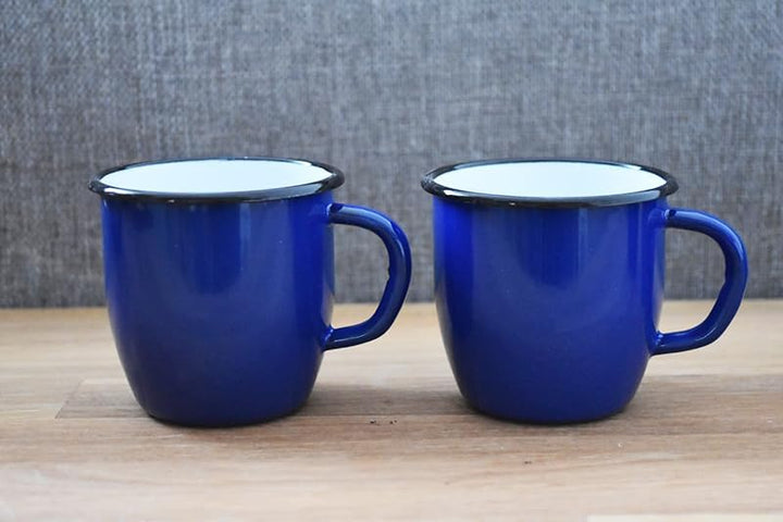 4 Becher aus emailliertem Metall, konisch, 250 ml, Blau
