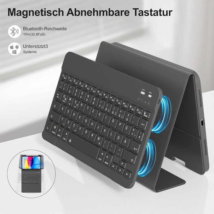 Hülle mit Tastatur für iPad A16 11 Generation2025/10 Generation 2022, (11/10.9 Zoll), 7-farbige Magn