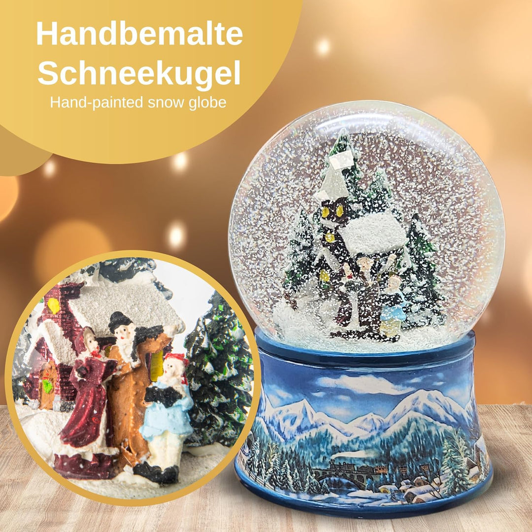 Schneekugel Weihnachten Nostalgische Winterzeit mit Spieluhr Jingle Bells 140 mm hoch - 20274 Hellbl