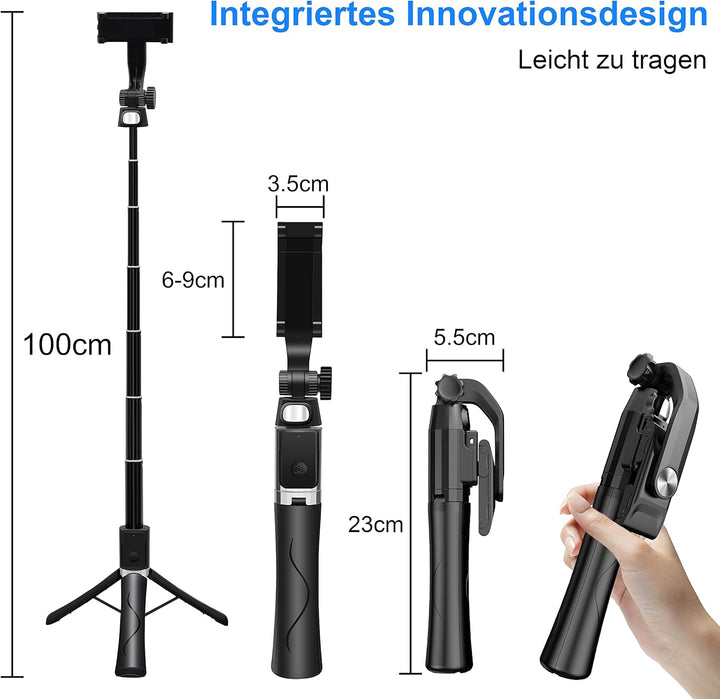 PIPRE Selfie Stick Stativ, Faltbarer und ausziehbarer Bluetooth Stativständer mit kabelloser Fernbed
