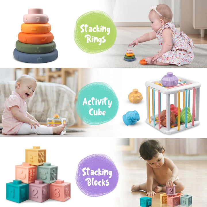 Aliex Baby Spielzeug, 6 in 1 Montessori Spielzeug | Motorikspielzeug | Xylophon | Stapelturm | Holzs