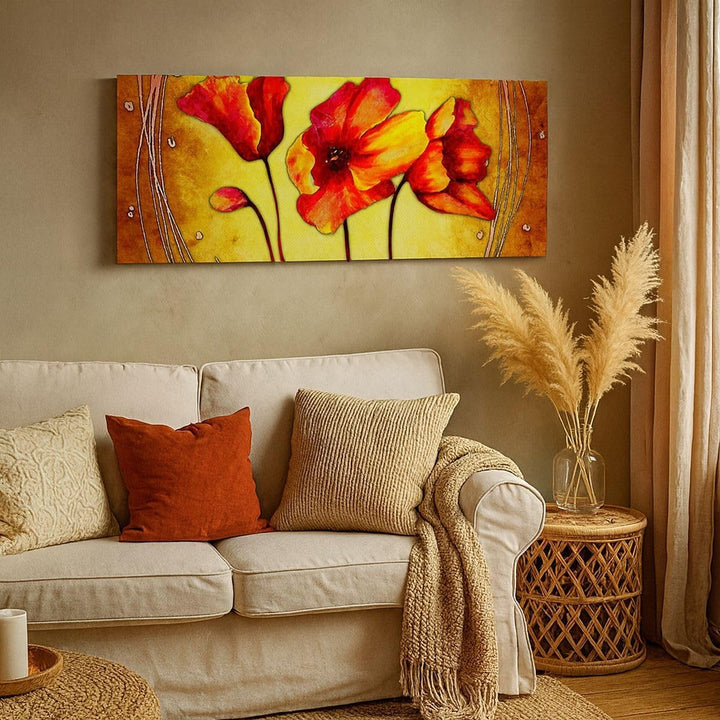 Wandbilder Dekoration Wohnzimmer Blumen Schilder Stiel Linien Panorama Bilder auf Leinwand 120x50cm