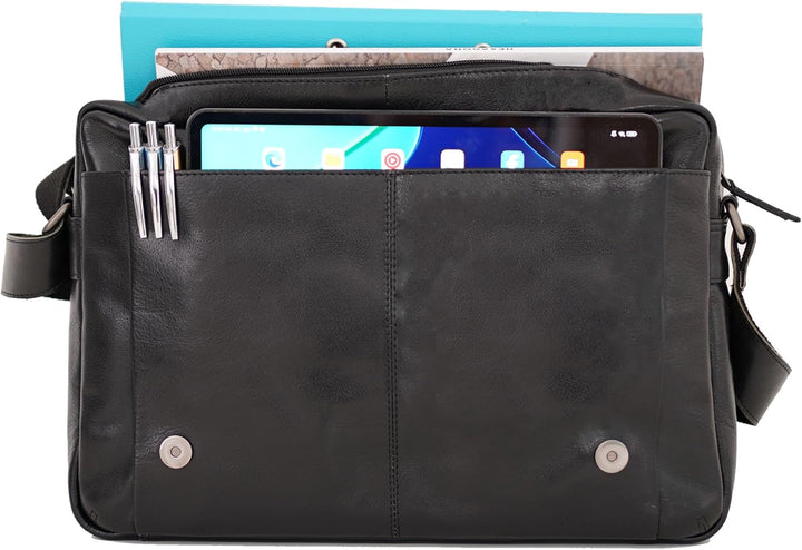 ALMADIH Leder Umhängetasche DYLAN Premium Rindsleder - Ledertasche mit Laptop Fach 15 Zoll Aktentasc
