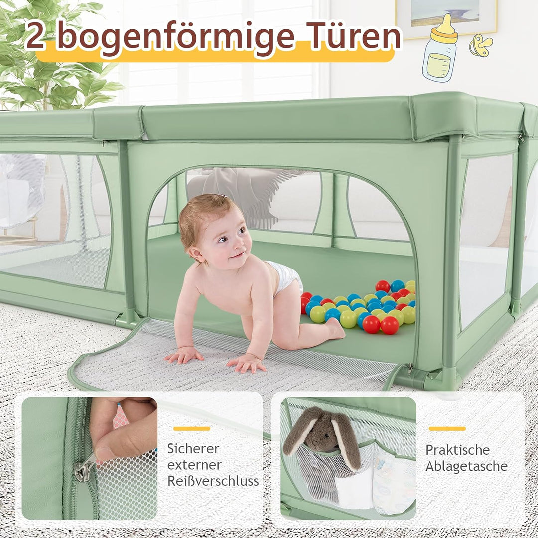DREAMADE 200 x 140 cm Baby Laufstall, Laufgitter mit 50 Bällen &amp; Tragetasche, Krabbelgitter für Kind