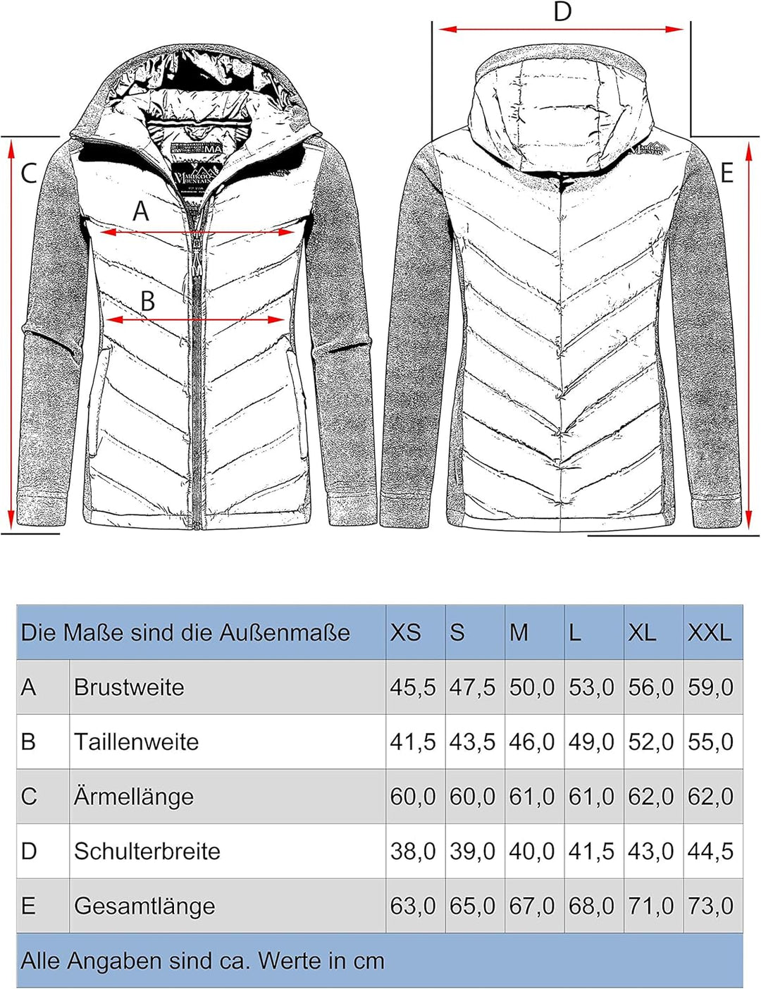 MARIKOO Damen leichte Übergangsjacke Steppjacke Mount Haruna XS Grau, XS Grau