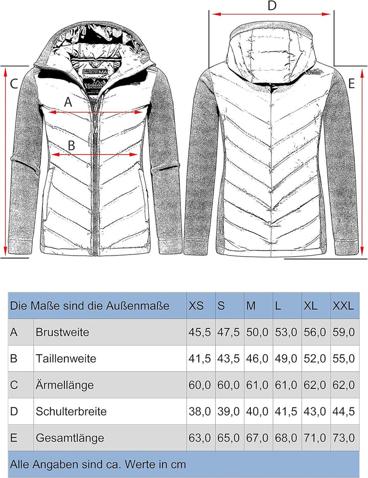 MARIKOO Damen leichte Übergangsjacke Steppjacke Mount Haruna XS Grau, XS Grau