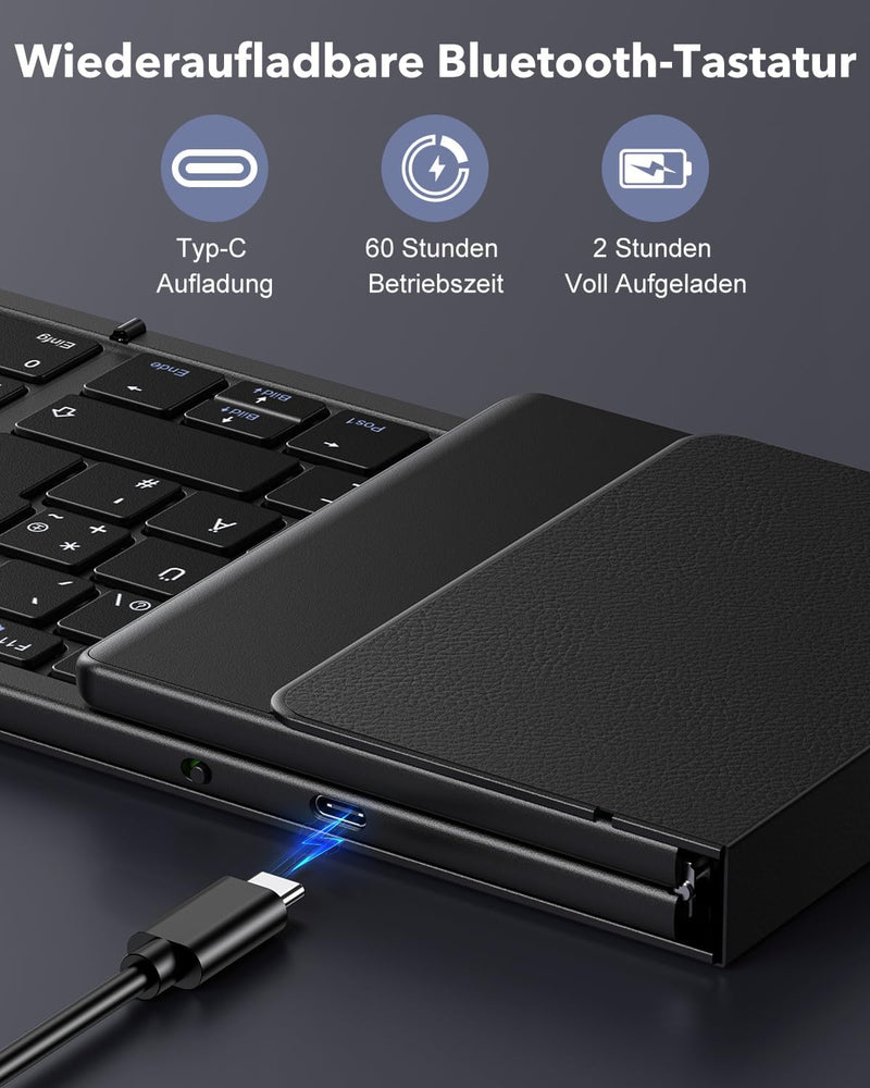 OMOTON Faltbare Tastatur,Bluetooth Tastatur in Voller Grösse mit Ziffernblock, Multi-Device und Wied