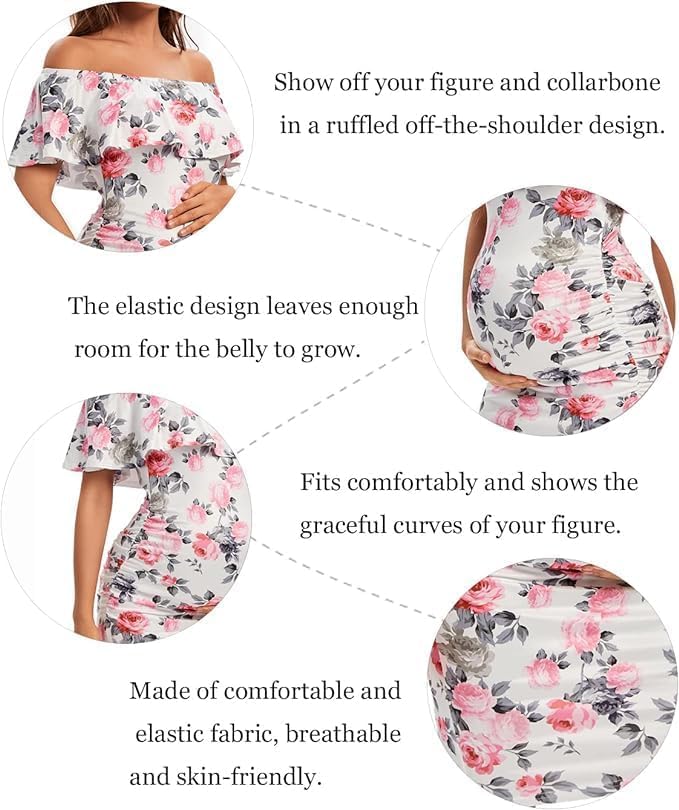 Shen&Qege Umstandskleid Lässig mit Schulterfreiheit, Rüschen, ärmellos, Bodycon, Umstandsmode Sommer