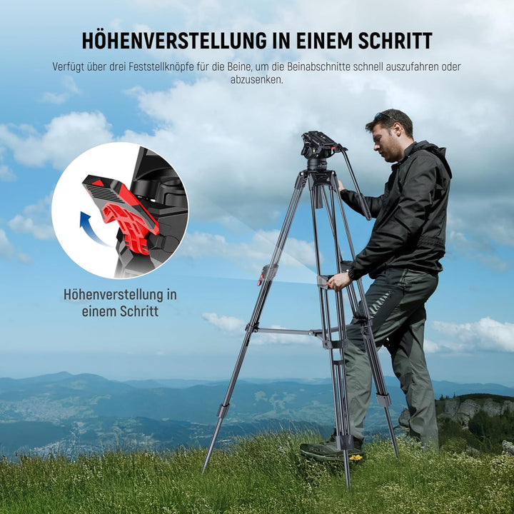 NEEWER 76" Kamera Videostativ mit Fluidkopf, One Step Schnellverschluss, Robustes Aluminium Tragesta