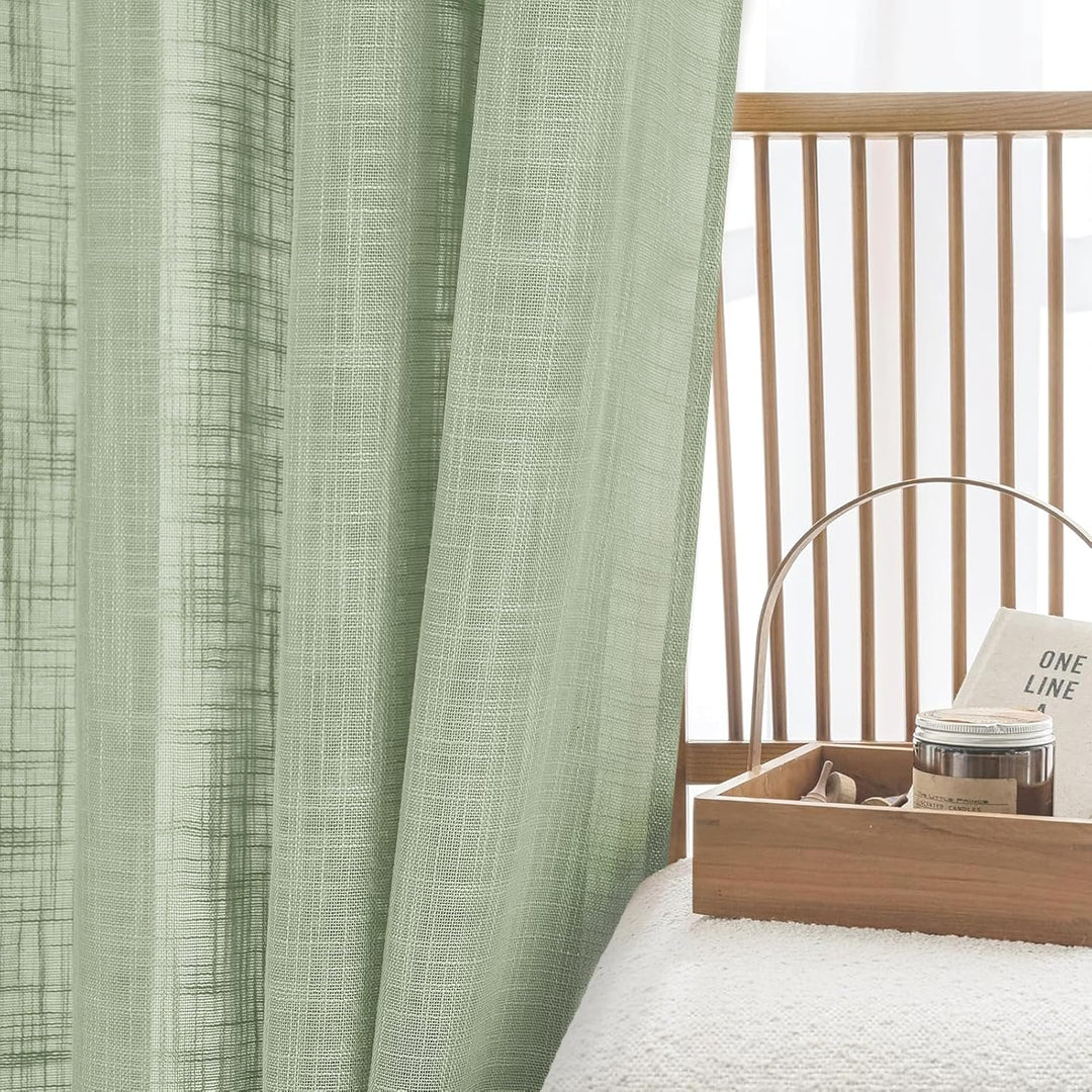 MRTREES Vorhänge mit Ösen Leinenoptik für Wohnzimmer Schlafzimmer Vorhang Salbeigrün Halbtransparent