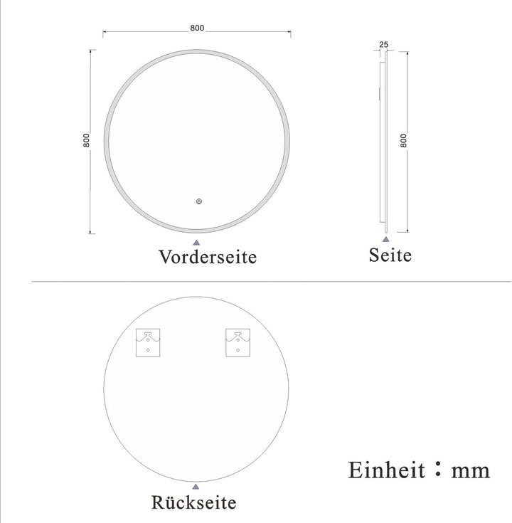 Aica Sanitär LED Badspiegel RUND Rund 80cm Touch Anti-Beschlag Wandspiegel Runder Spiegel Kaltweiss