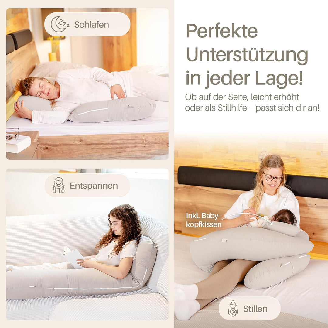 Seitenschläferkissen XL, Schwangerschaftskissen, Stillkissen, Memory Foam Füllung, Kissenbezug 100%