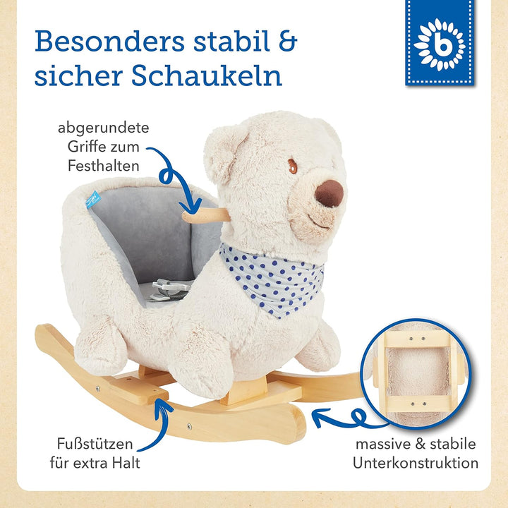 Bieco Plüsch Schaukeltier Bär Creme 62x30x48cm | Schaukelpferd Baby | Schaukeltier Baby | Kinderscha