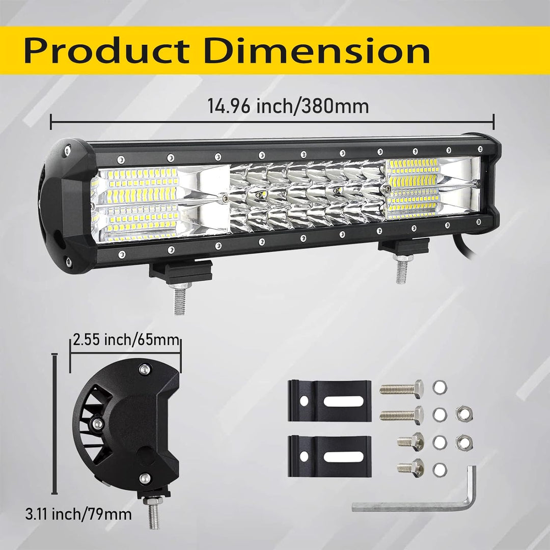 PICAA 216W 15 Zoll LED Lightbar Tri-Reihe LED Lichtbalken Arbeitsscheinwerfer 12V 24V 6000K Wasserdi