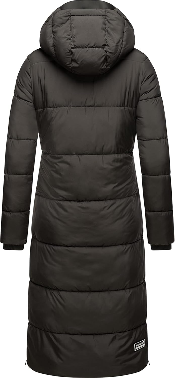 MARIKOO Damen Wintermantel Warmer Steppmantel lang mit Abnehmbarer Kapuze Reliziaa XS-3XL XL Schwarz