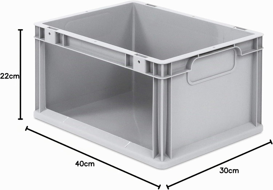 aidB Eurobox NextGen Store Seite offen, 400x300x220 mm, robuste Regalbox mit Entnahmeöffnung, stapel