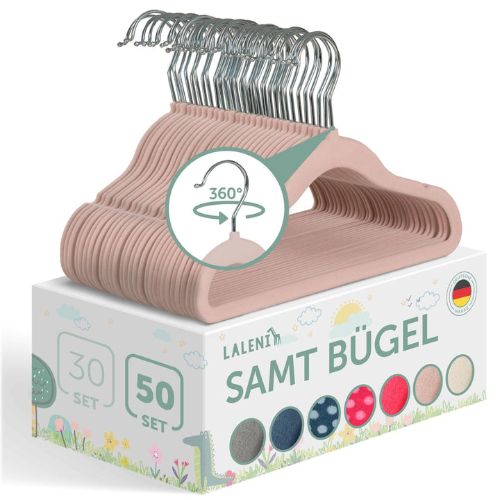 Blumtal Kinderkleiderbügel 50 Stück mit Samtbezug - 360° drehbare Kinder Kleiderbügel - platzsparend