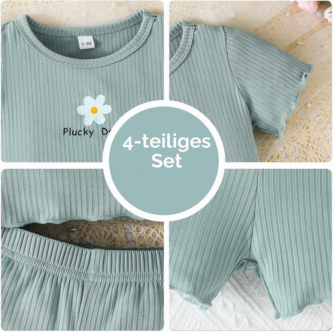 Kleinkind Baby Mädchen kleidung Set Rüschen Gerippte Kurzarm/Langarm T-Shirt Tops + Shorts Hosen 4Pc