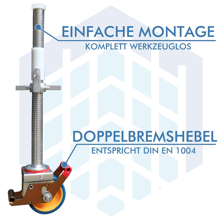 AC Steigtechnik Gerüstrollen 125 mm mit Stahlspindel, doppelt gebremst, lotrecht stehend, Set mit 4