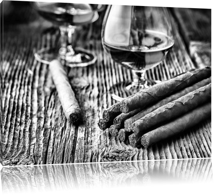 Pixxprint Whisky und Zigarre als Leinwandbild/Grösse: 100x70 cm/Wandbild/Kunstdruck/fertig bespannt,