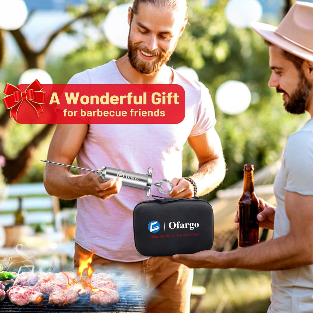 Ofargo Fleischspritze aus 304-Edelstahl, mit 4 Marinadennadeln und Reiseetui für Grill, Räuchern, 57