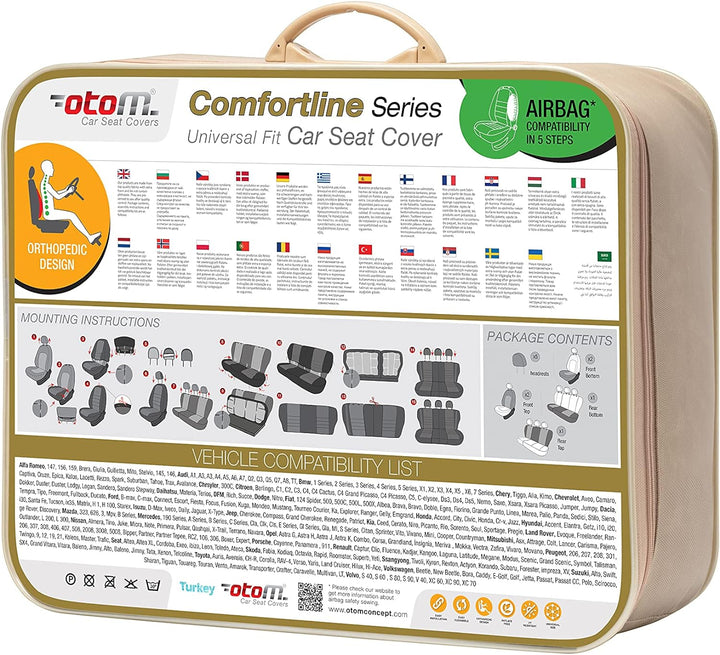 Universelle Leder/Stoff Sitzbezüge 'Comfortline' Schwarz/Grau + Weisses Rand - 11-Teilig- - kompatib