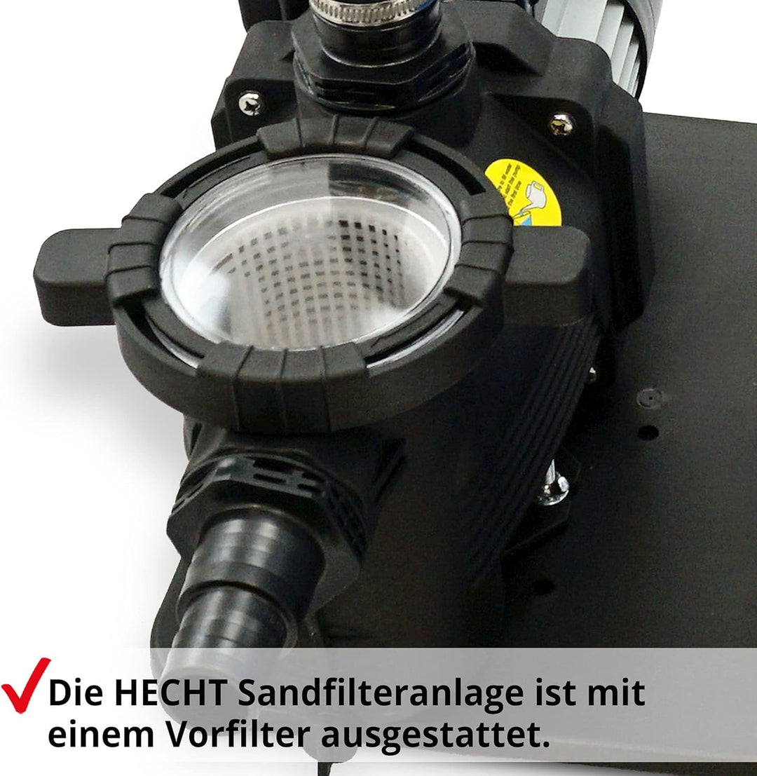 HECHT Sandfilter Sandfilteranlagen 11.000 Liter – Poolfilteranlage Sandfilterpumpe Reinigungspumpe f