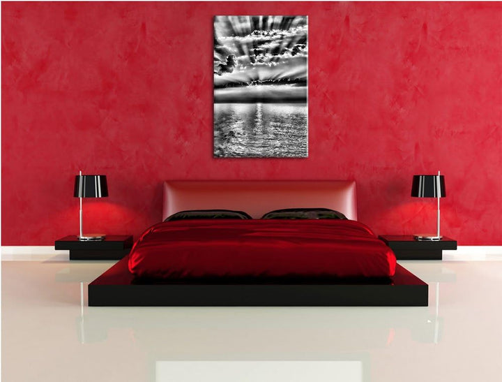 Pixxprint Monocrome, Meer im Sonnenaufgang, Format: 100x70 auf Leinwand, 100x70