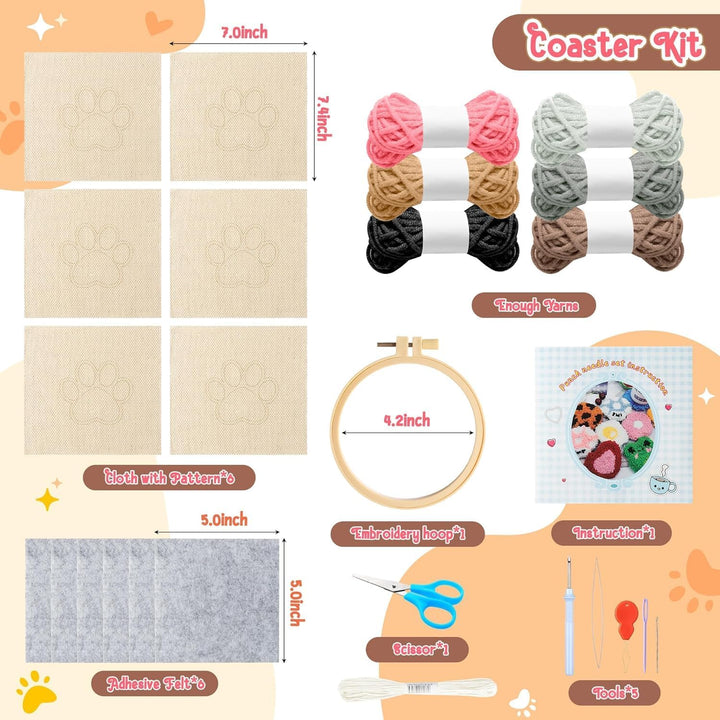 WATINC 22 Stück Craft Punch Needle Untersetzer Kit mit Krallenmuster DIY Bastelpackung Set Stickerei