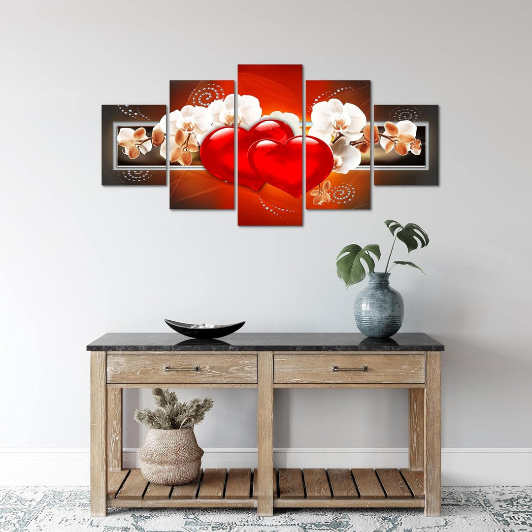 Runa Art Wandbilder Blumen Orchidee 5 Teilig Bild auf Vlies Leinwand Deko Wohnzimmer Herz Abstrakt R