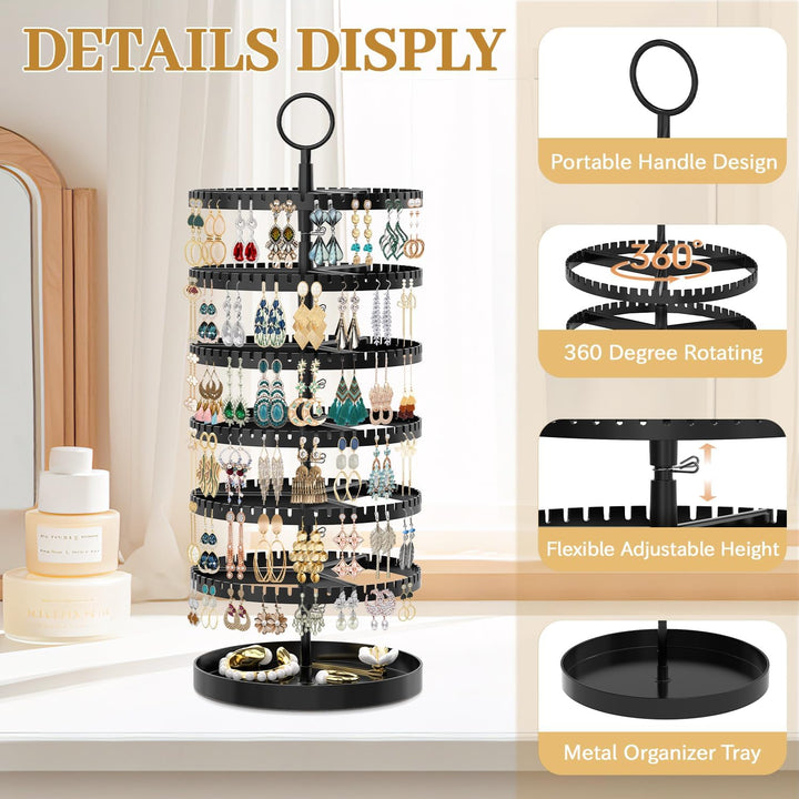 6-Tier-drehender Ohrring-Halter-Organizer-Ständer-justierbarer Kunststoff-Display-Baum mit Metalltab