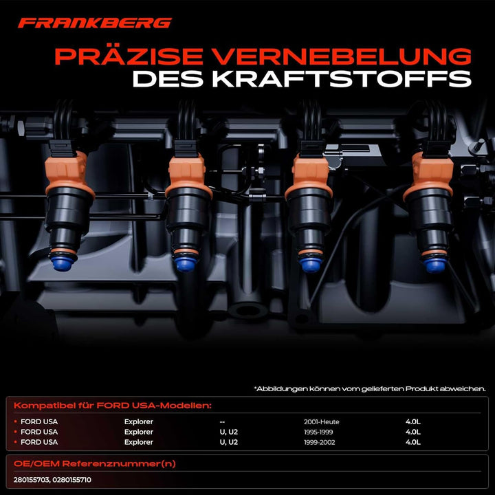 Frankberg 6x Einspritzventil Kompatibel mit Explorer U U2 4.0L Benzin 1996-Heute Replace# 0280155710