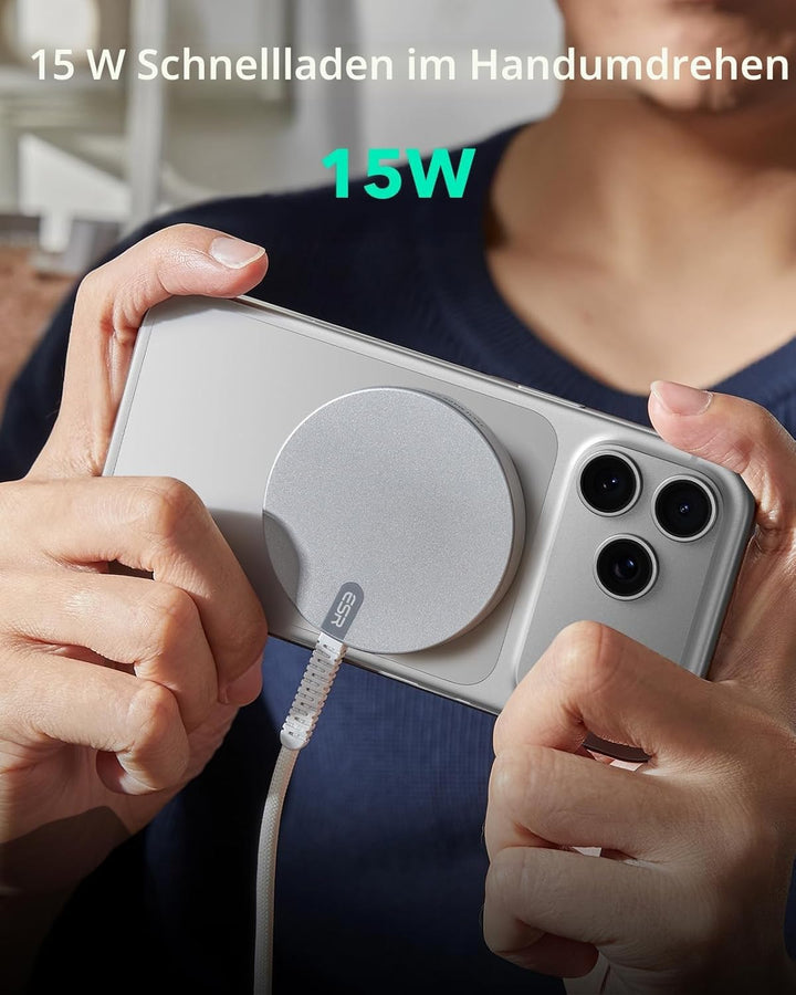 ESR für Magsafe Ladegerät 15W, Wireless Charger für iPhone 17/17e/16/15/14/13/12, AirPods 4/3/2 Pro,