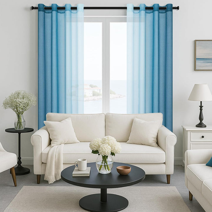 MRTREES Gardinen Voile mit Ösen Wohnzimmer Modern 2er Set Farbverlauf Tealblau, Vorhang Transparent