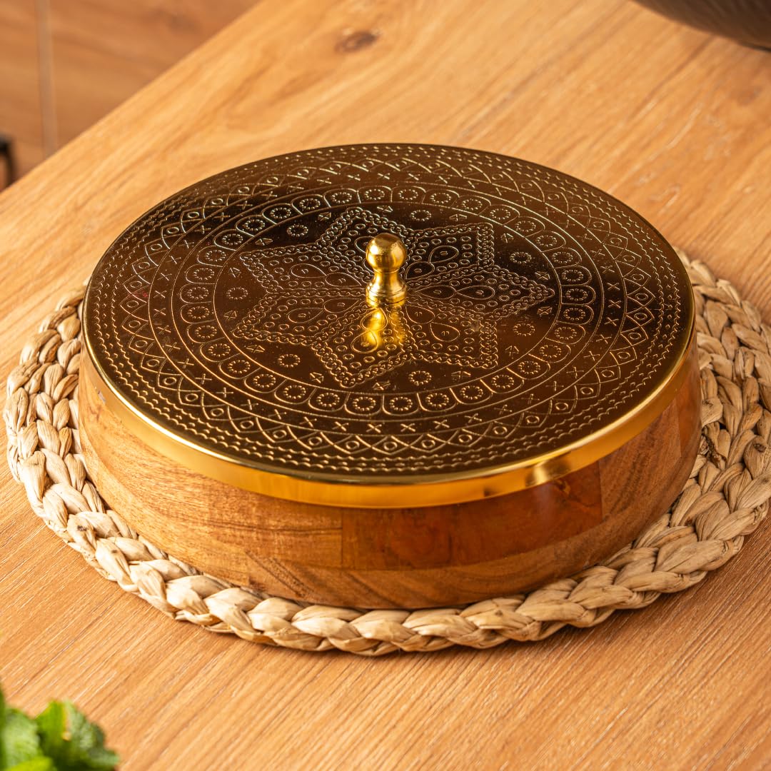 CÜRAA by YFL home Gewürzbox für Küche mit Löffel (Akazienholz, 7 abnehmbare Behälter, 120 ml) | Masa