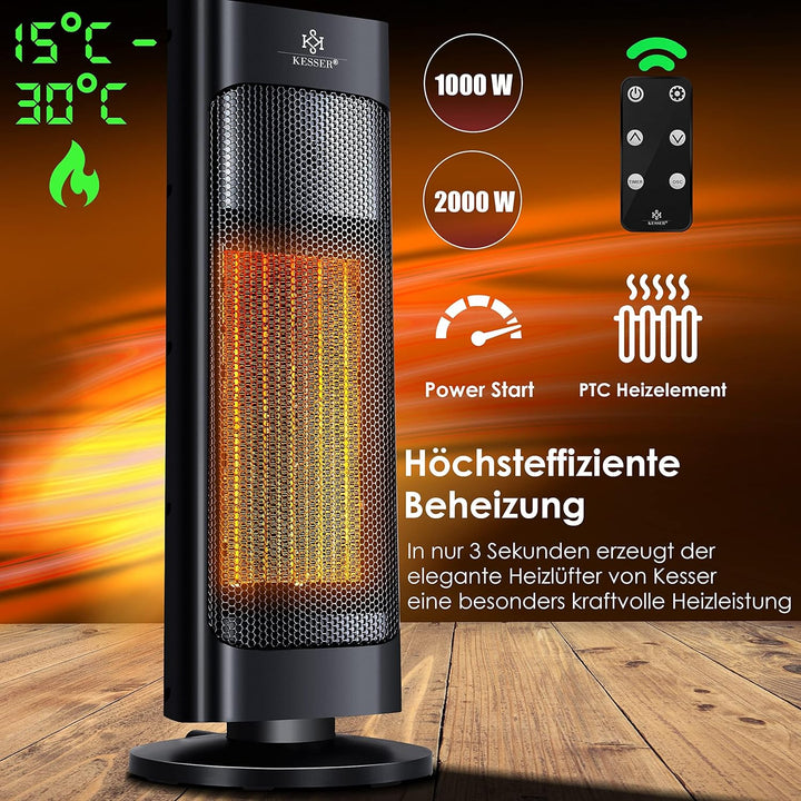 KESSER® Heizlüfter mit Fernbedienung energiesparend leise 2000W Keramik Heizstrahler Standheizstrahl